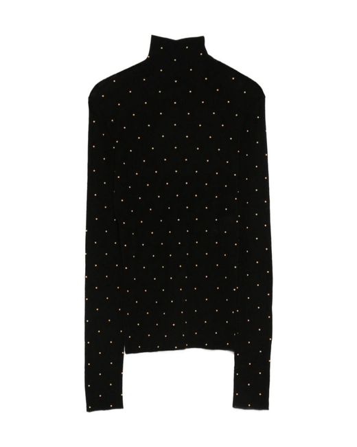 Rabanne Black Rabanne Second-Skin Stud-Embellished Knitted Turtleneck Top