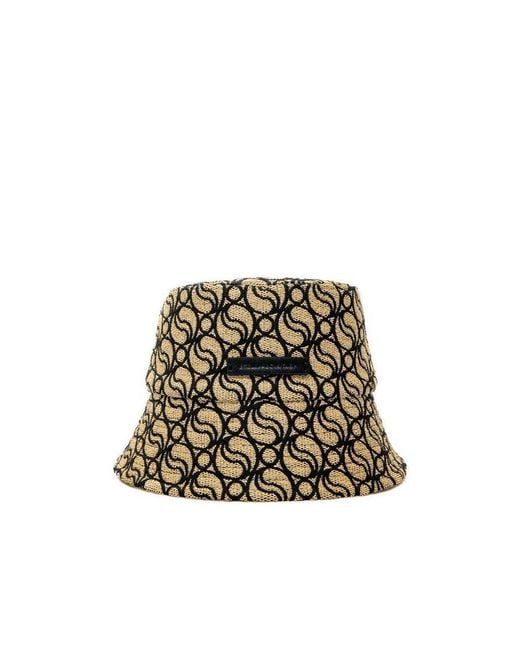 Stella McCartney White S Wave Woven Straw Logo-Patch Bucket Hat