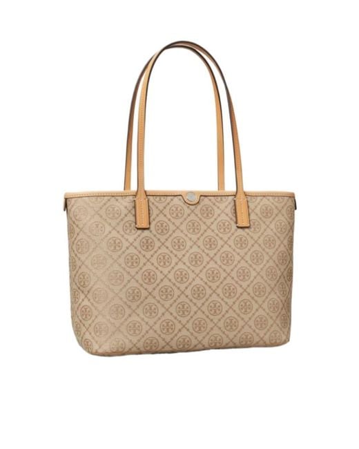 Tory Burch Natural T Monogram Small Zip Tote