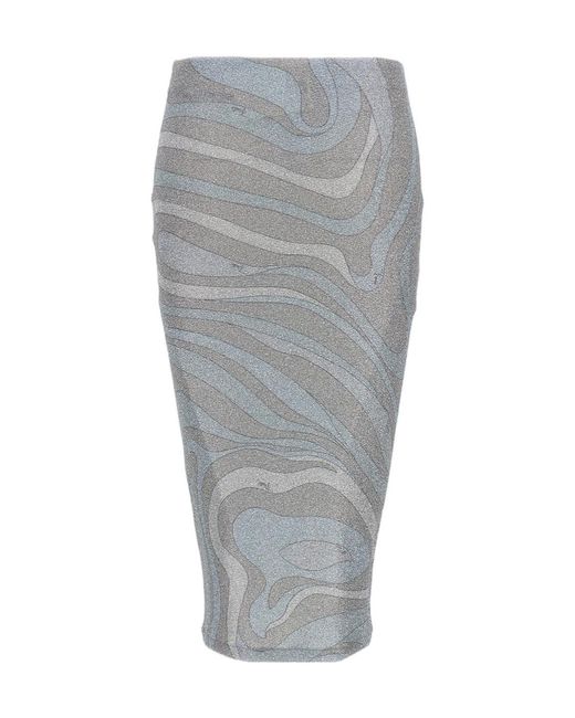 Emilio Pucci Gray Pucci Marmo-Print Midi Skirt