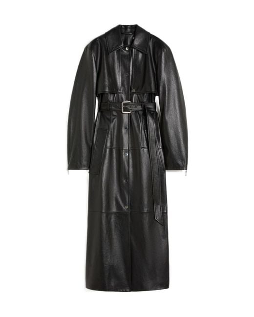 Sportmax Black Leather Two-Piece Trench Coat