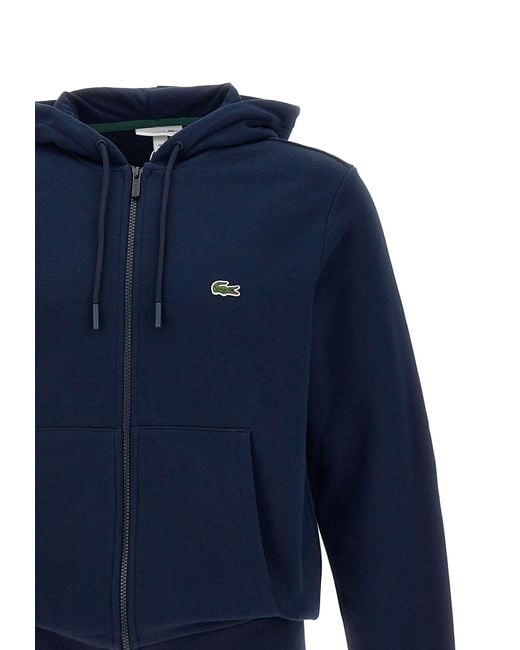 Lacoste Blue Logo Patch Zip-Up Drawstring Hoodie for men