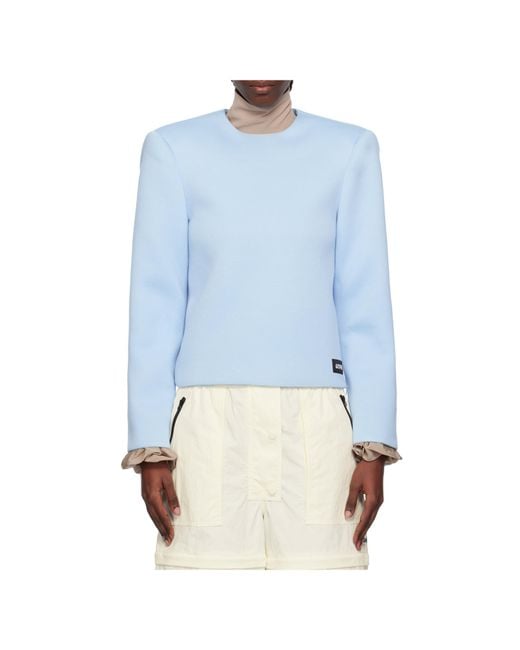 Pushbutton Blue Curvy Shoulder Top