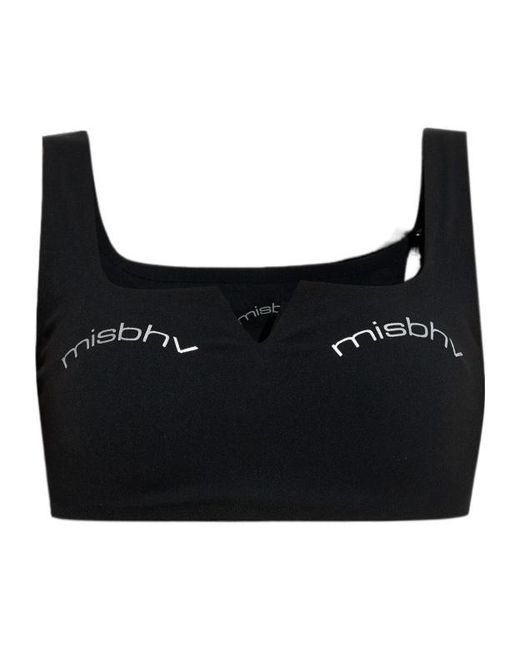 M I S B H V Black V-Neck Logo Crop Top