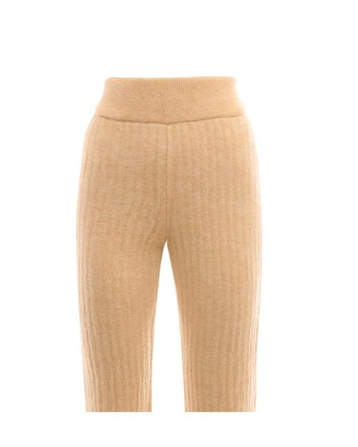 Nanushka Natural Ribbed-Knit Wool Trousers