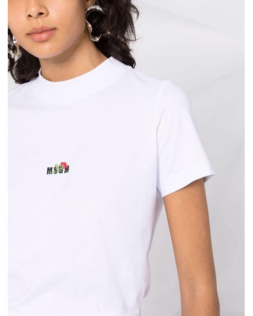 MSGM White Embroidered-Logo T-Shirt