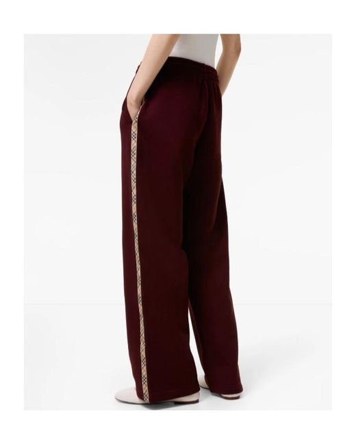 Burberry Purple Checked-Band Wide-Leg Drawstring Pants