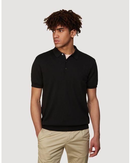 Baracuta Black Fine Knit Short Sleeve Polo Shirt for men