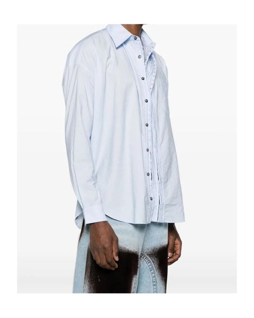 Y. Project Blue Asymmetric Cotton-Blend Shirt for men
