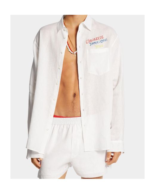 DSquared² White Summer Lovers Oversized Shirt for men