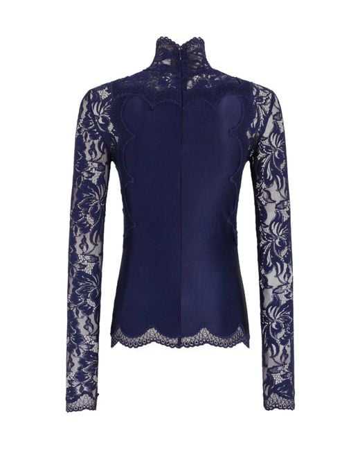 Rabanne Blue Rabanne Long-Sleeve Lace Jersey Top