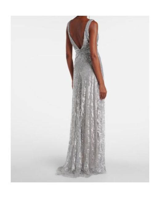 Monique Lhuillier Gray Sequined Tulle Gown