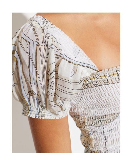 Tory Burch White Graphic-Print Midi Dress