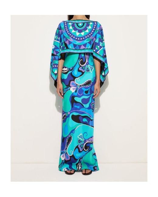 Emilio Pucci Blue Pucci Geometric Print Long Dress