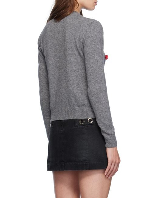 MSGM Gray Rose-Appliqué Knitted Cardigan