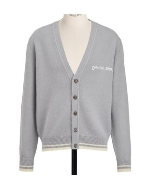 Dior Gray Logo Embroidered Button-Up Cardigan for men