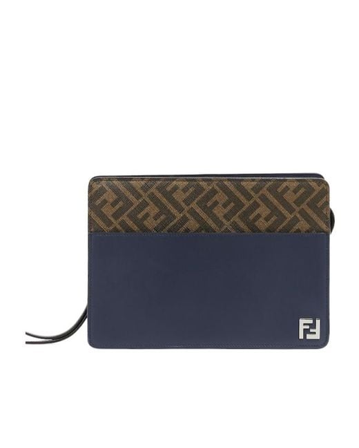 Fendi Blue Squared Ff Standing Clutch Bag for men