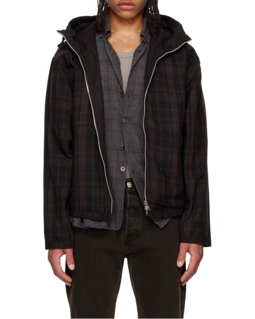 Our Legacy Black Check Hooded Jacket for men