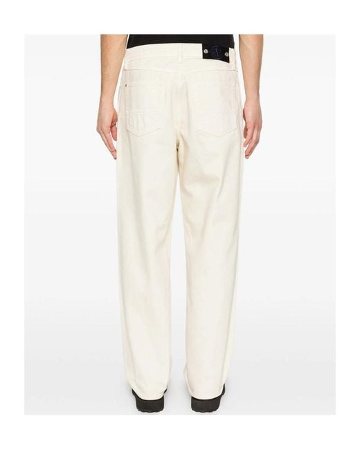 Stone Island White Logo Patch Straight-Leg Pants for men