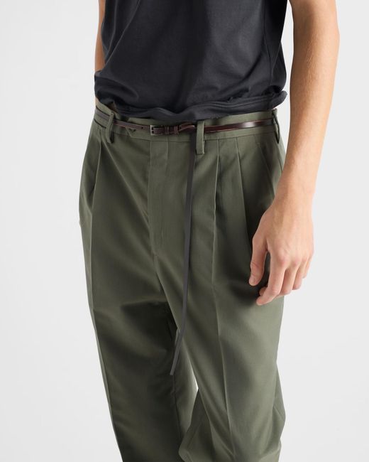 Prada Green Wide-Leg Pleated Trousers for men