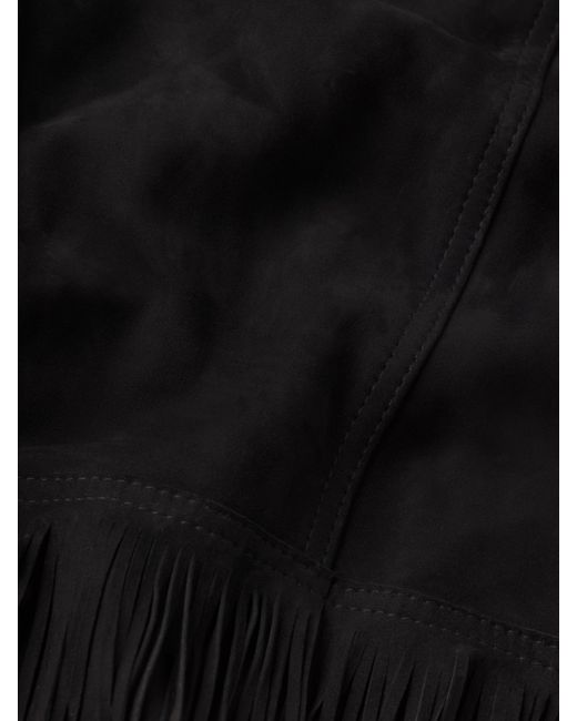 FRAME Black Double-Layered Fringed Leather Jacket