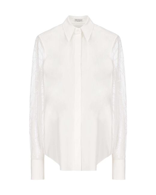 Brunello Cucinelli White Panelled Button-Up Shirt