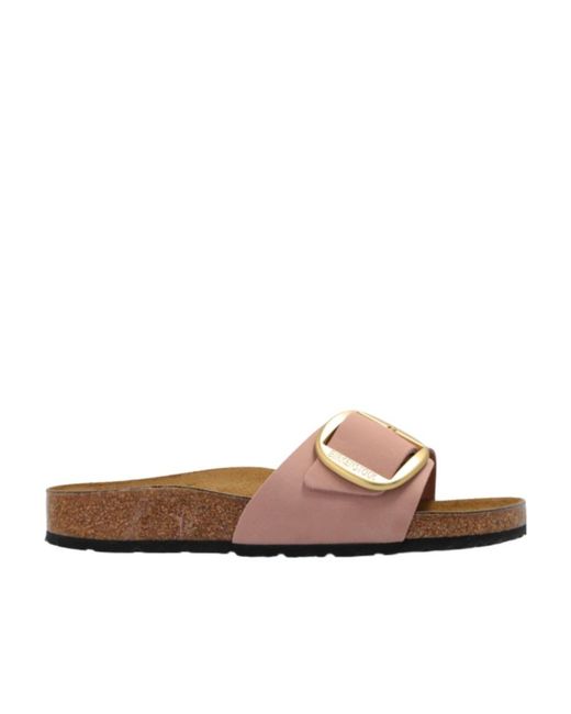 Birkenstock Brown Madrid Big Buckle Suede Slides