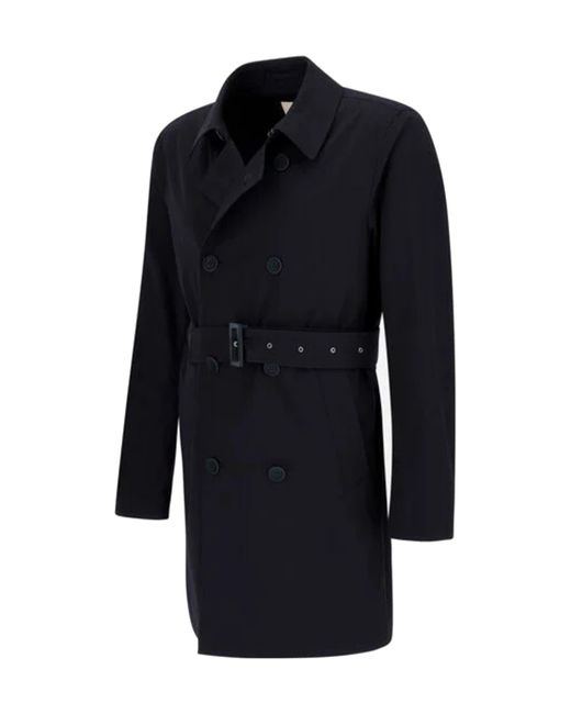 Herno Blue Double-Breasted Belted Trench Coat for men