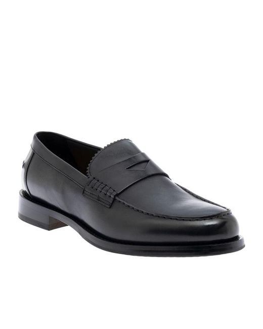 Doucal's Black Almond Toe Loafers for men