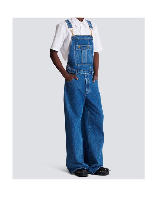 Balmain Blue Dark Denim Dungarees for men