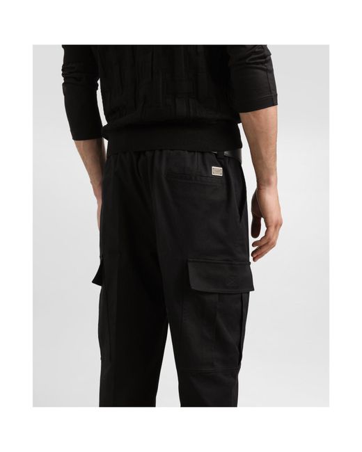 Dolce & Gabbana Black Logo Plaque Cargo Pants for men