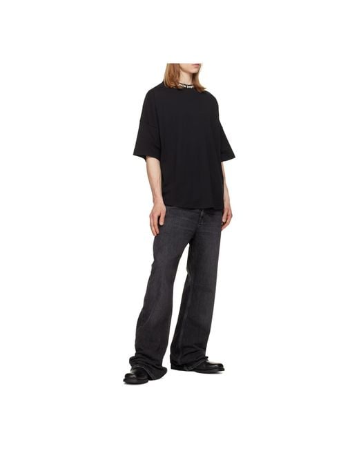 Palm Angels Black Logo Printed Crewneck T-Shirt for men