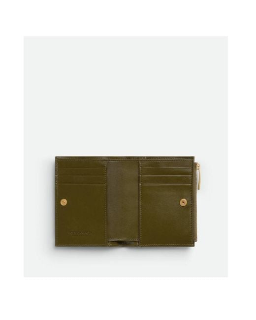 Bottega Veneta Green Small Intrecciato Bi-Fold Zip Wallet