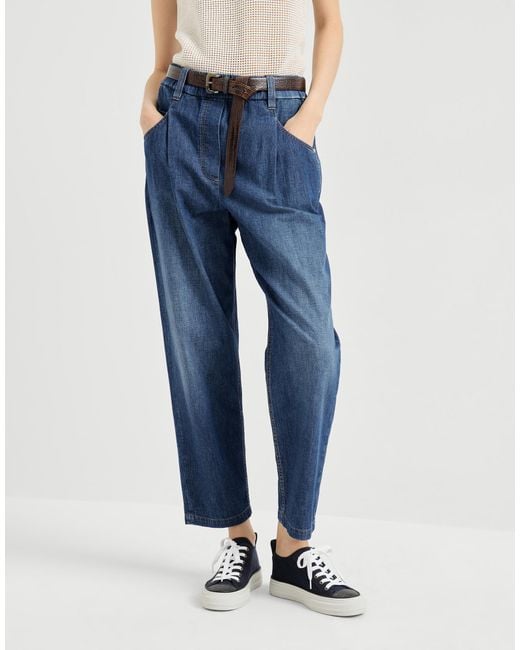 Brunello Cucinelli Blue Elastic-Waist Tapered Jeans