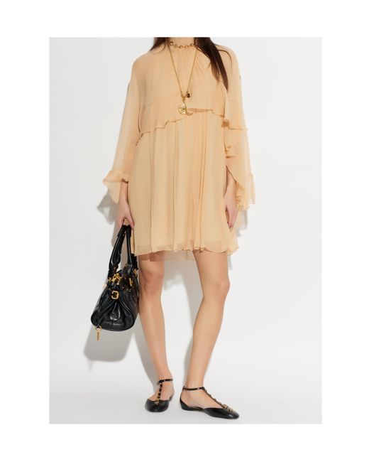 Chloé Natural Chloé Ruffled Mini Dress