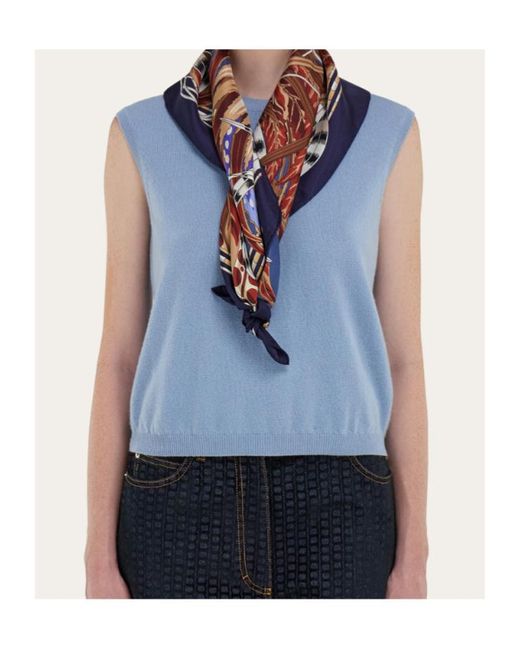 Ferragamo Blue Ferragamo Rooster Print Scarf