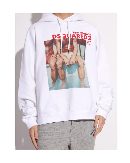 DSquared² White Tom Bianchi Graphic Drawstring Hoodie for men