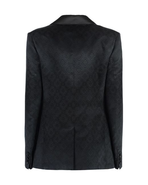 Etro Black Patterned Jacquard Double-Breasted Blazer