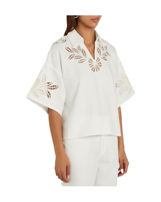Rag & Bone White Floral Cut-Out Denim Top