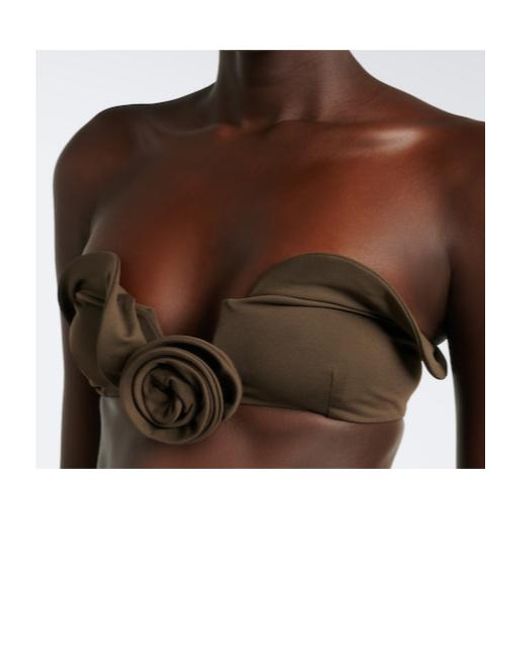 Magda Butrym Brown Floral-Appliqué Bikini Top