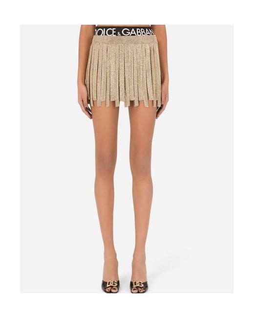 Dolce & Gabbana Natural Crystal-Embellished Fringed Mini Skirt