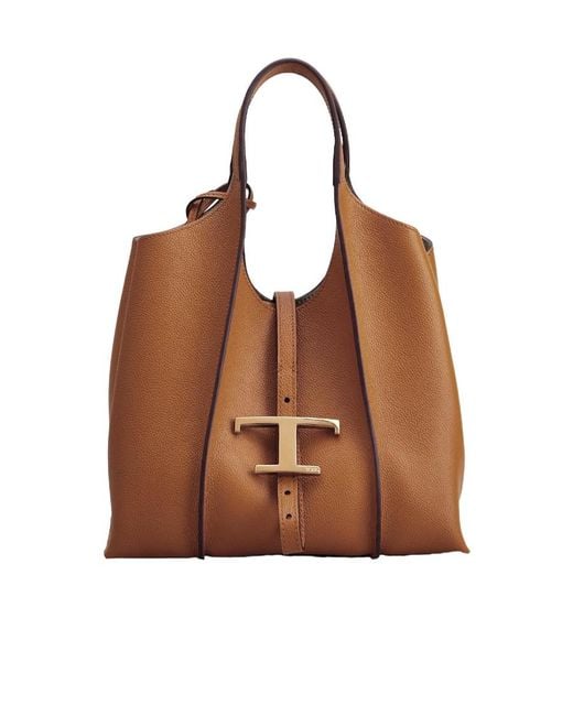 Tod's Brown Timeless Logo Plaque Mini Tote Bag
