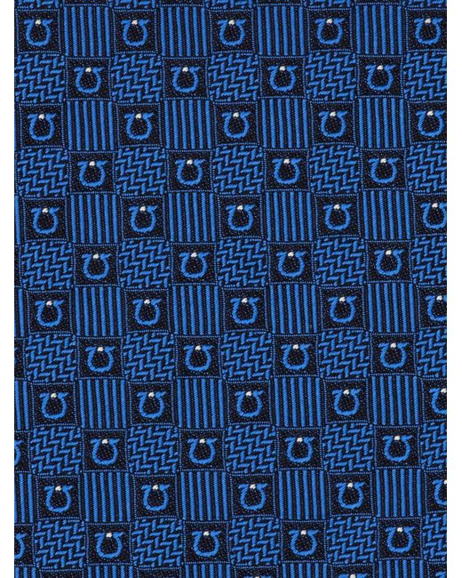 Ferragamo Blue Gancini Silk Jacquard Tie for men