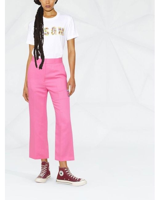 MSGM Pink Cropped Tailored Trousers