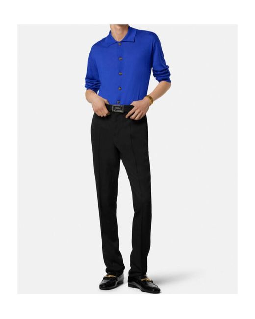 Versace Blue Buttoned Collared Cardigan for men