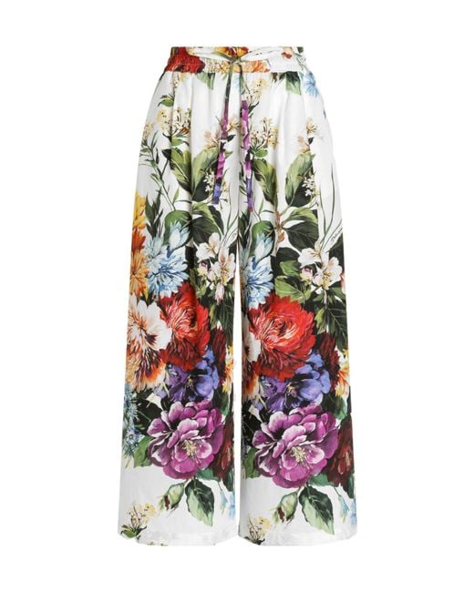 Dolce & Gabbana White Floral Printed Cropped Trousers