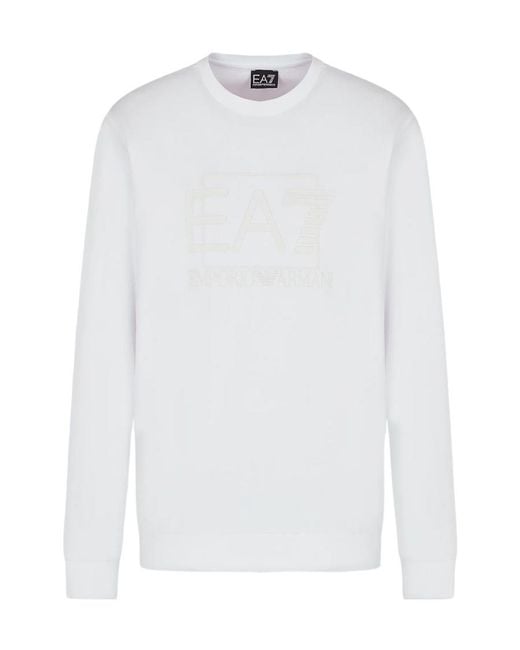 EA7 White Logo-Print Cotton Sweatshirt for men