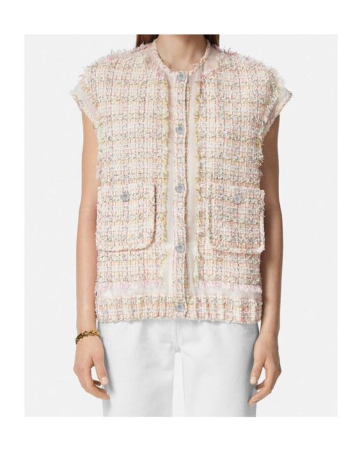 Versace Natural Button-Up Tweed Gilet