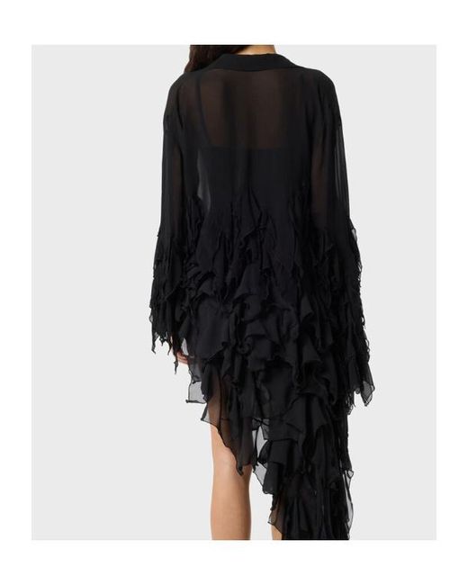 Blumarine Black Sheer Ruffled Tie-Front Top