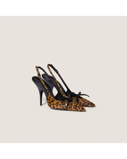 Miu Miu Brown Printed Leather Slingback Pumps With Bow